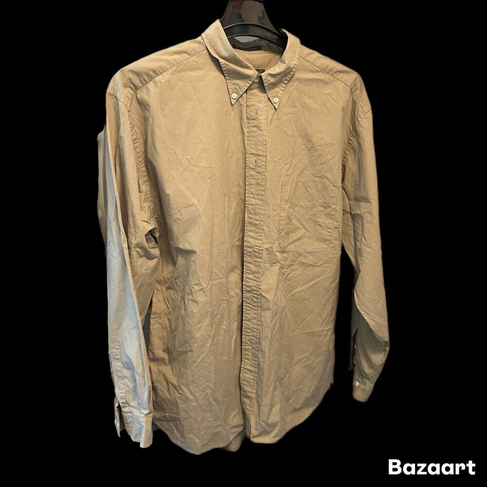 Eddie Bauer 80’s/2 ply Checkered Broadcloth Button Down Men’s XL shirt Tan/Green